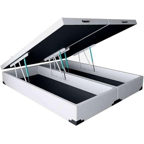Base para Cama Box Queen Premium com Baú Branca Sintético