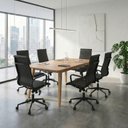 Ver imagem 1 de Kit 7 Peças com Mesa de Reunião e 6 Cadeiras de Escritório Esteirinha Sevilha Espresso Móveis Marrom/Freijo/Preto