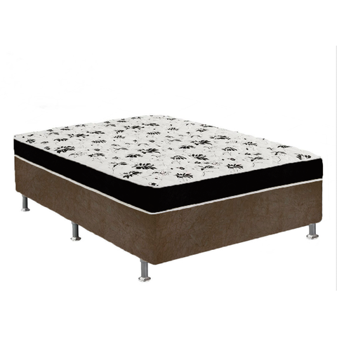 Cama Box Casal Suede Marrom + Colchão Casal Suede Preto Orto Molas Ensacada 138x188x55