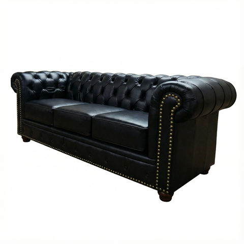 Sofá 3 Lugares Chesterfield Couro Natural:450preto