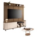 Ver imagem 1 de Estante Home Theater Trinus Castanho Off White com Mesa de Centro Sky com Tampo de Vidro Castanho -