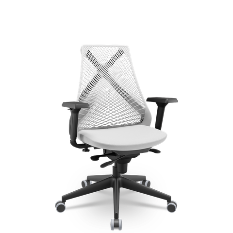 Cadeira Plaxmetal Bix X+ Base Italia Mecanismo Slider Tela Branca Assento Vinil Branco