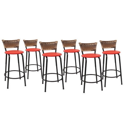 Kit 6 Bancos para Bancada Cozinha Gourmet Junco Cappuccino Balcão Ilha Banqueta 60cm Itagold