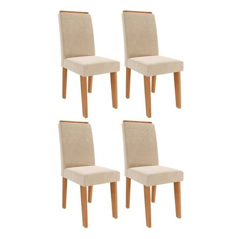 Kit 4 Cadeiras para Sala de Jantar Estofadas Tais Bege/Cinamomo/Nude