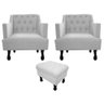 Kit 2 Poltronas Decorativa Julia + Puff Luis Xv Suede Branco Pés Madeira Ms Decor - 1
