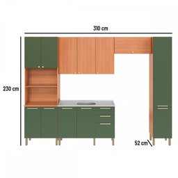 Cozinha Completa Sálvia 12 Portas 3 Gavetas Freijó/Verde 908426 - Telasul - 4