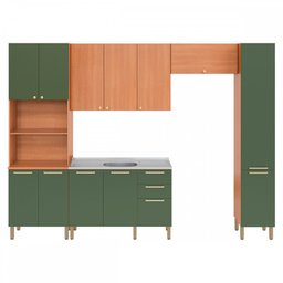 Cozinha Completa Sálvia 12 Portas 3 Gavetas Freijó/Verde 908426 - Telasul - 2
