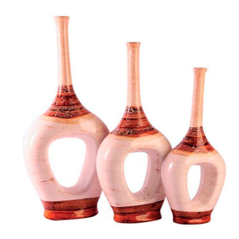 Trio Vasos Deluxe de Plantas Secas em Cerâmica Decor - Bege - 1