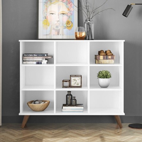 Estante de Livros Retrô 108CMX93CM Baixa 6 Nichos Toq Branco