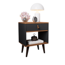 Ver imagem 4 de Kit 2 Mesas de Cabeceira Mesinha para Quarto 1 Gaveta Puxador em Couro Ravenna - Preto com Freijó