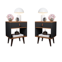 Ver imagem 1 de Kit 2 Mesas de Cabeceira Mesinha para Quarto 1 Gaveta Puxador em Couro Ravenna - Preto com Freijó