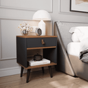 Ver imagem 2 de Kit 2 Mesas de Cabeceira Mesinha para Quarto 1 Gaveta Puxador em Couro Ravenna - Preto com Freijó