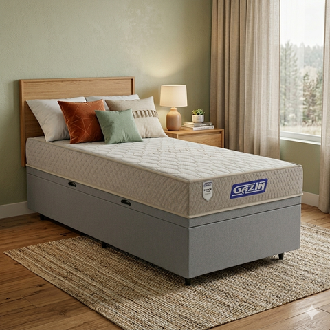Cama Box Baú + Colchão Gazin de Espuma D60 Double Face Force Plus Solteiro 88 cm