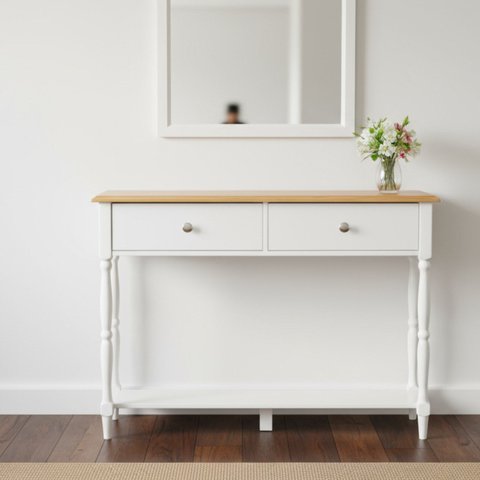 Aparador 2 Gavetas Tampo em Madeira Maciça Pés Torneados Louise