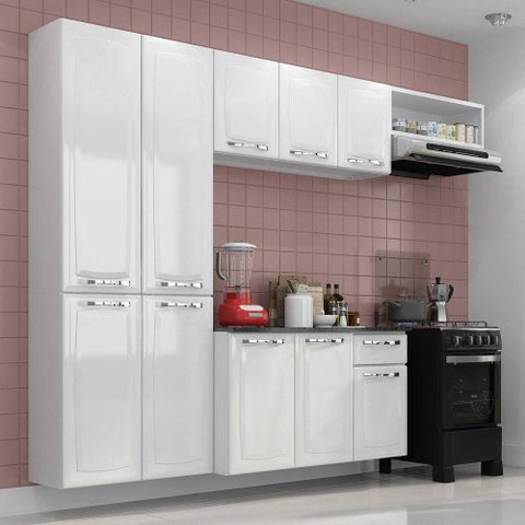 Cozinha Completa Itatiaia Aço Amanda com Paneleiro Duplo Armário Aéreo e Balcão Branco Nevada