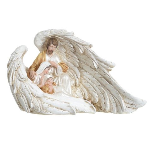 Resina de Natal Sagrada Família Branco e Dourado 17,5x30x13,5cm