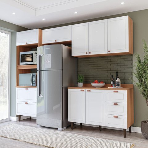 Cozinha Pérola 270cm com Tampo 4 Peças Off White/Freijó Yescasa