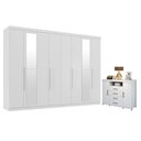 Ver imagem 1 de Guarda Roupa Casal com Cômoda Master New 8 Portas de Bater 4 Gavetas MDP Branco Brilho Santos Andir