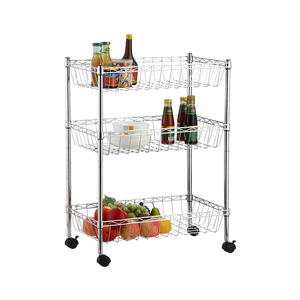 Fruteira de Chão Aço Cromado com 3 Cestos Ajustáveis