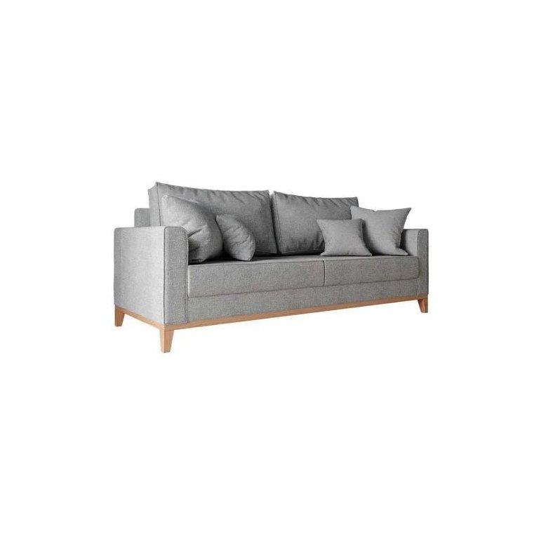 Sofá 3 Lugares Beny Base Madeira 180 Cm Linho Cinza - Fm