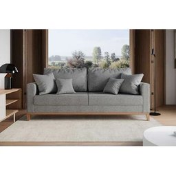 Sofá 3 Lugares Beny Base Madeira 180 Cm Linho Cinza - Fm - 3