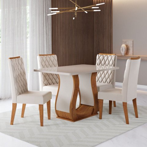 Conjunto Sala de Jantar Serenata Mesa 120x80cm e 4 Cadeiras Iza Mel/off White/bege - Casa Giulia