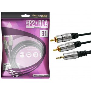 Cabo P2+rca Fitz - P2 Estereo X 2 Rca Macho Plug Metal - 3m
