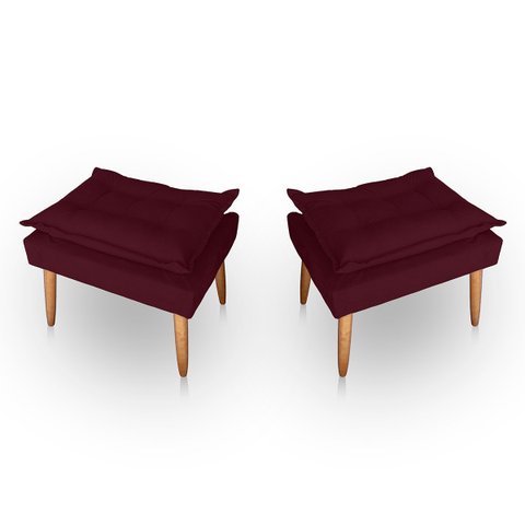 Kit 02 Puff para Sala e Quarto Madeira Decorativo Opala Suede Bordo