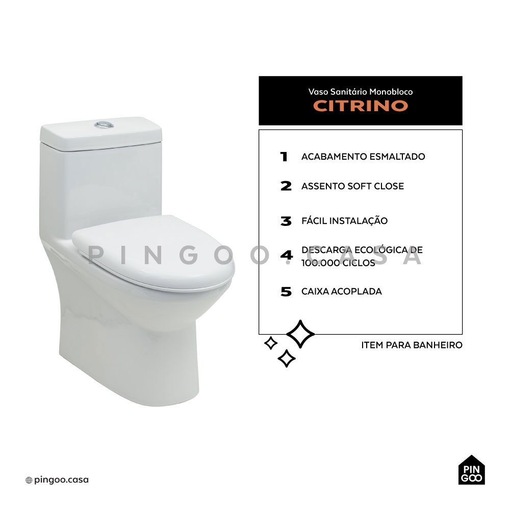 Vaso sanitário Monobloco Citrino Pingoo.casa - Branco - 2