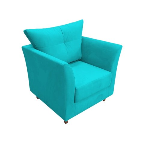 Poltrona Decorativa Isis Suede Azul Tifany Pés Madeira Mz Decor
