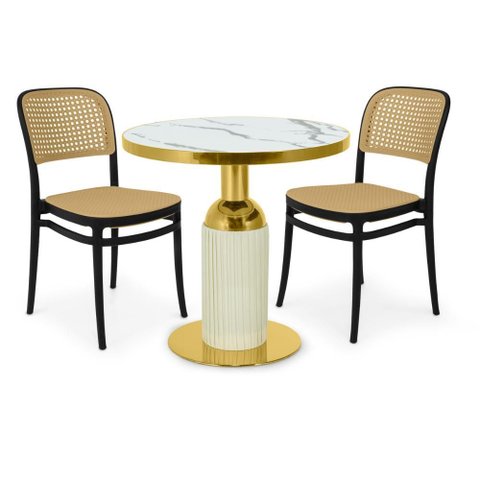 Conjunto Mesa de Jantar Redonda Imperial 70cm Branca com 2 Cadeiras Roma - Preto