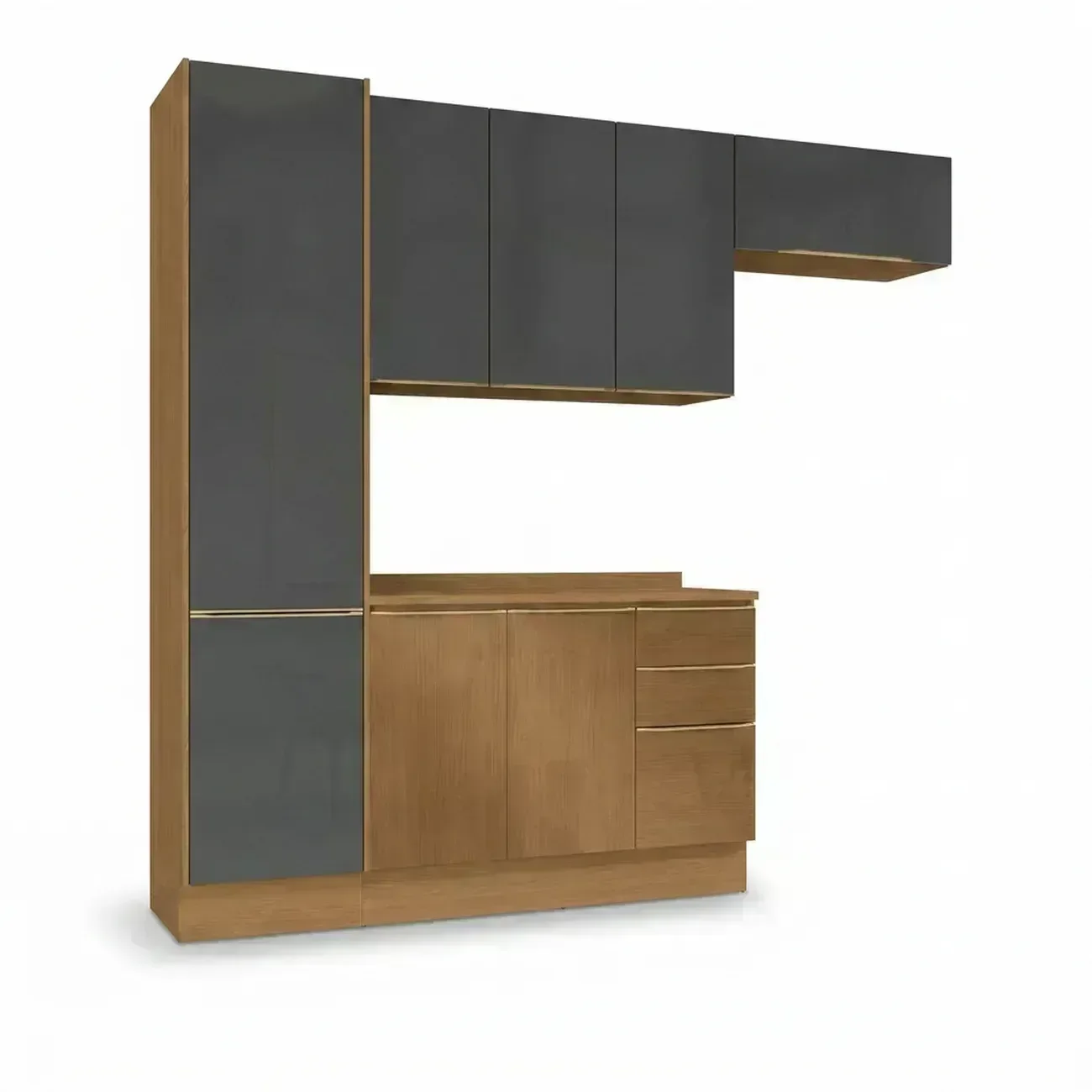 Ver imagem 6 de Cozinha Completa Modulada 4 Peças com Paneleiro e Balcão com Tampo Vibra Canela/Grafite