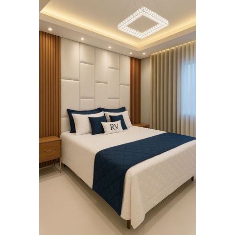 Cabeceira Dominó 2,40x2,10 Largura com Módulos Estofados Corino Marfim