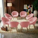 Ver imagem 1 de Kit 8 Poltrona Sala Decorativa Sofia Veludo Rosa Pés Palito Castanho - Arkell