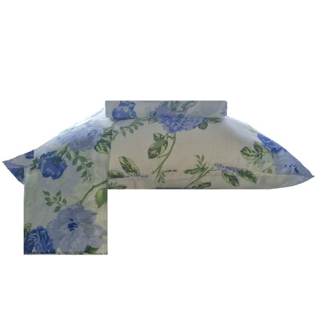 Jogo De Cama Casal Simples 3 Peças Microfibra:Flores Azuis
