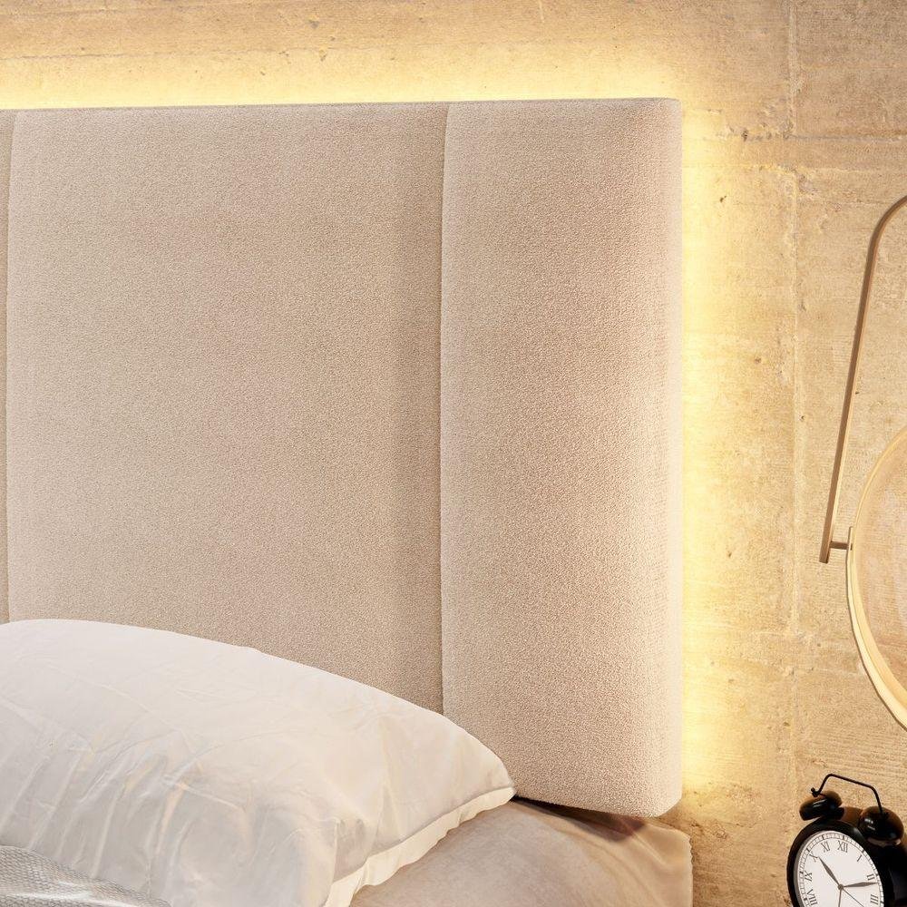 Cabeceira Estofada Cama Casal Queen Size Led Star 160cm Buclé Bege - 3