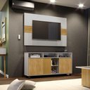 Ver imagem 1 de Home Theater Rack Painel Para TV Até 50 Polegadas Sala Quarto 2 Portas MDF Marrom Madeira Off