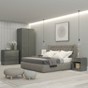 Ver imagem 1 de Quarto Solteiro Completo com Guarda-roupa Cômoda Mesa de Cabeceira London 4 Peças Cinza