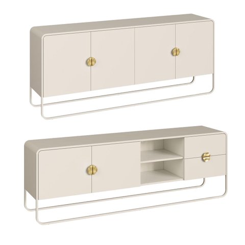 Conjunto Sala de Estar Buffet e Rack Estilo Orgânico Off White