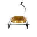 Ver imagem 1 de GABINETE COM CUBA DE VIDRO CHAPEU 10MM DOURADO REAL COM TAMPO 40CM INCOLOR MAIS TORNEIRA METAL PRETA