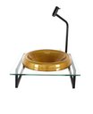 Ver imagem 1 de GABINETE COM CUBA DE VIDRO CHAPEU 10MM DOURADO REAL COM TAMPO 40CM INCOLOR MAIS TORNEIRA METAL PRETA