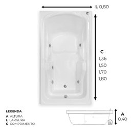 Banheira Retangular Tamarim com Hidro - 2