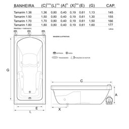 Banheira Retangular Tamarim com Hidro - 3
