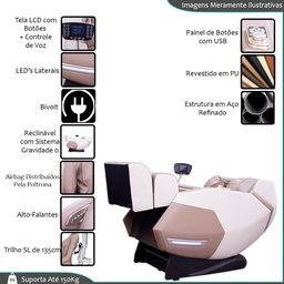 Poltrona de Massagem Elétrica 3d Marvin Reclinação Gravidade Zero Tela Lcd Pu Preto G94 - Gran Belo - 3