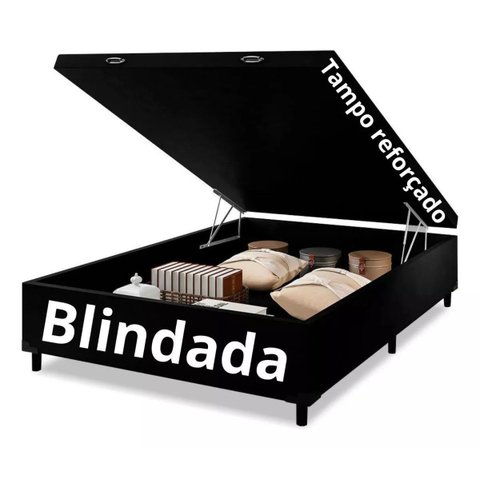 Cama Box Baú Casal Padrão com 48cm de Altura - Super Reforçado - Suede Preto