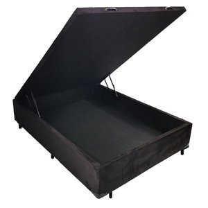 Cama Box Baú Casal Padrão com 48cm de Altura - Super Reforçado - Suede Preto