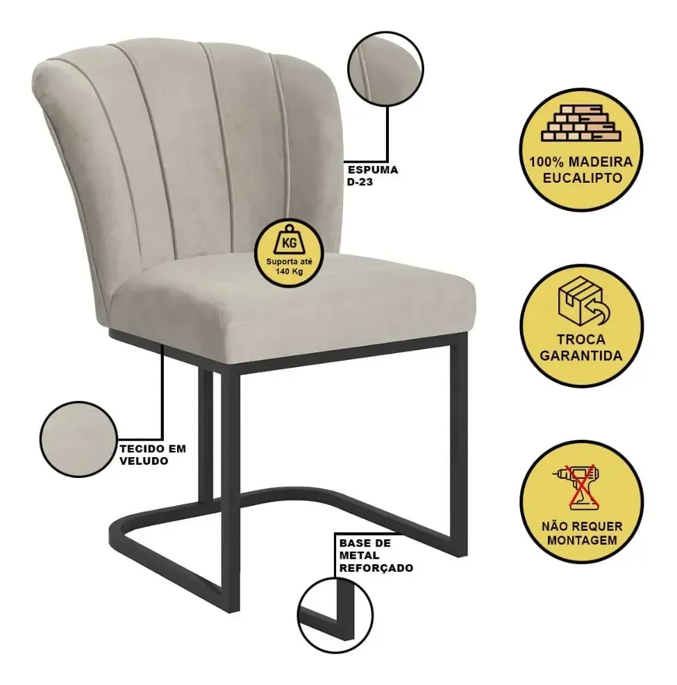 Cadeira Jantar Petala Reforçada com Base Metal Mesa S/estar:bege - 5