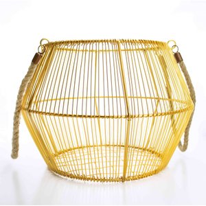 Cesto de Metal Dourado com Alça de Corda 36 cm - D'Rossi