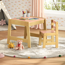 Ver imagem 2 de Conjunto Mesa Mesinha 2 Cadeiras Infantil Madeira Freijó/rosa