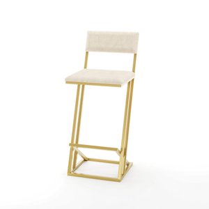 Banqueta Z Alta 100cm Bistrô Cozinha Balcão em Metal com Encosto Inclinado Assento Confortável Doura